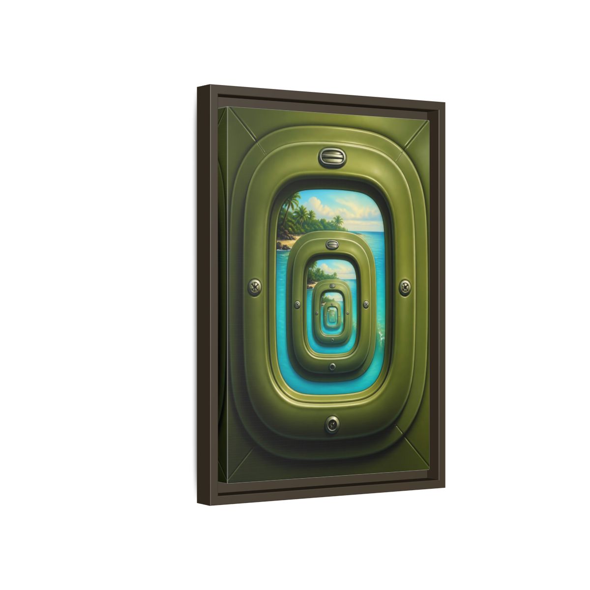 Side Mockup 5. Cabin Window Illusion shown as framed canvas print