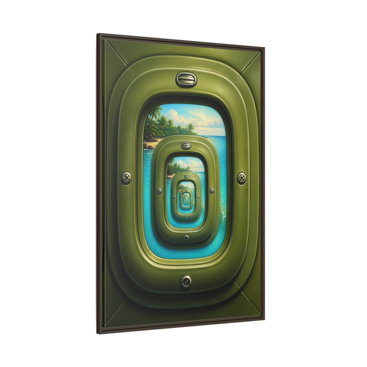 Side Mockup 8. Cabin Window Illusion shown as framed canvas print