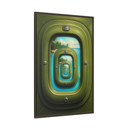 Side Mockup 8. Cabin Window Illusion shown as framed canvas print
