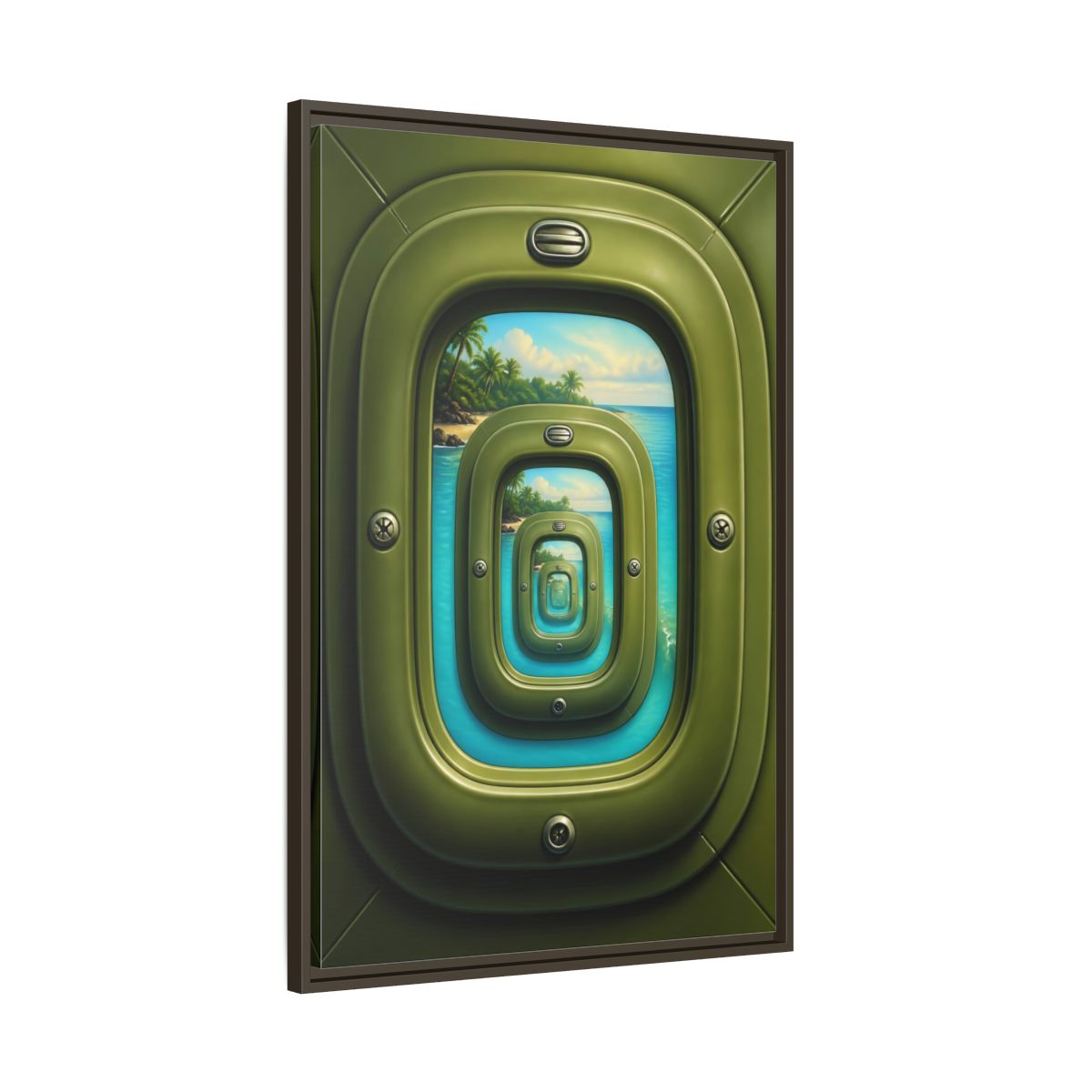 Main Mockup. Cabin Window Illusion shown as framed canvas print