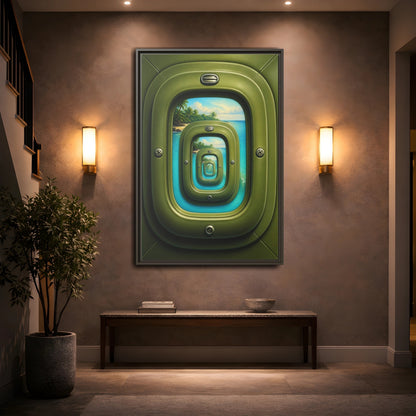 Mockup 2. Cabin Window Illusion shown as framed canvas print