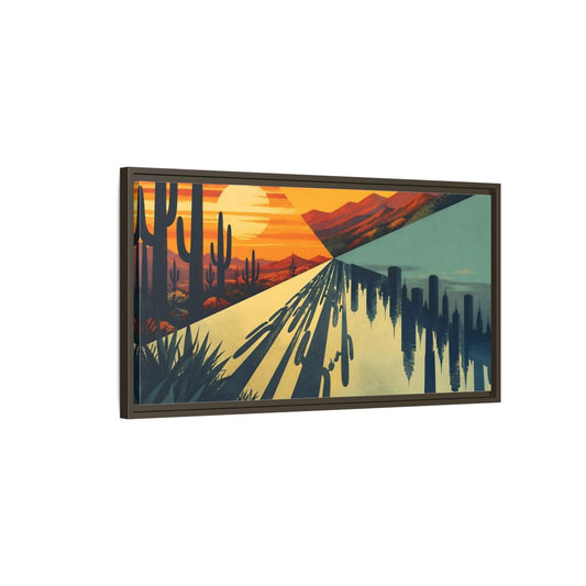 Main Mockup. Cactus City Mirage shown as framed canvas print
