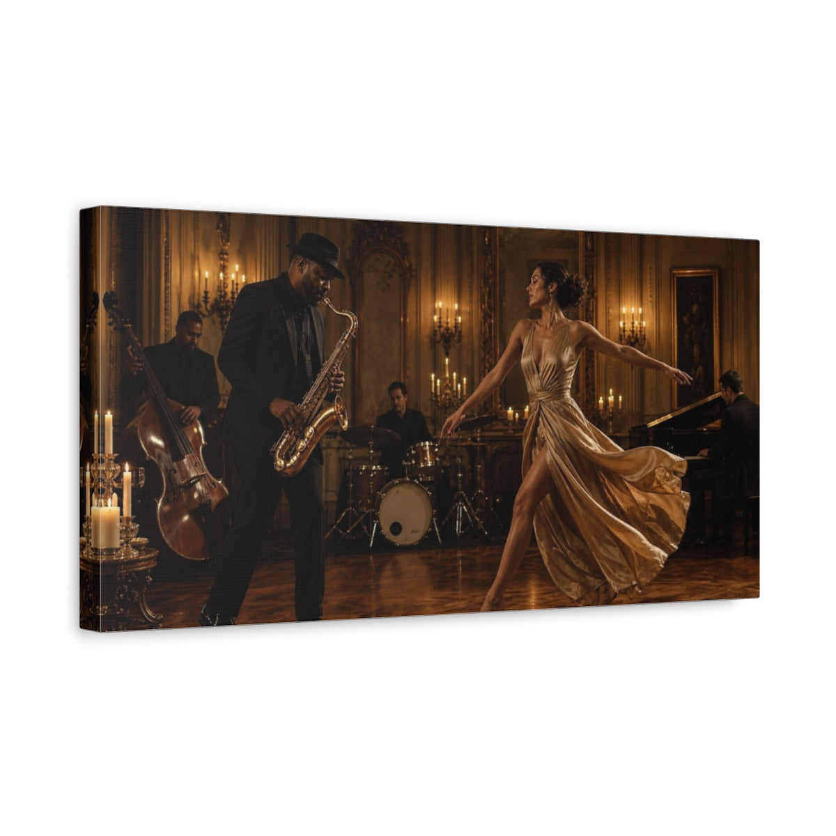 Side Mockup 3. Candlelit Jazz Dance shown as canvas print