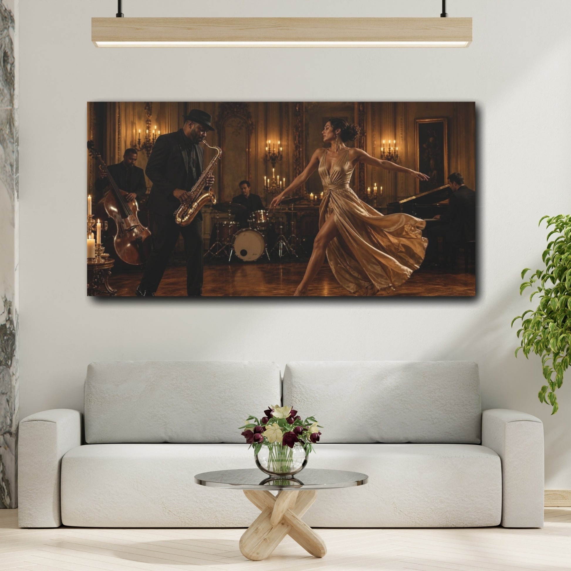 Mockup 2. Candlelit Jazz Dance shown as canvas print