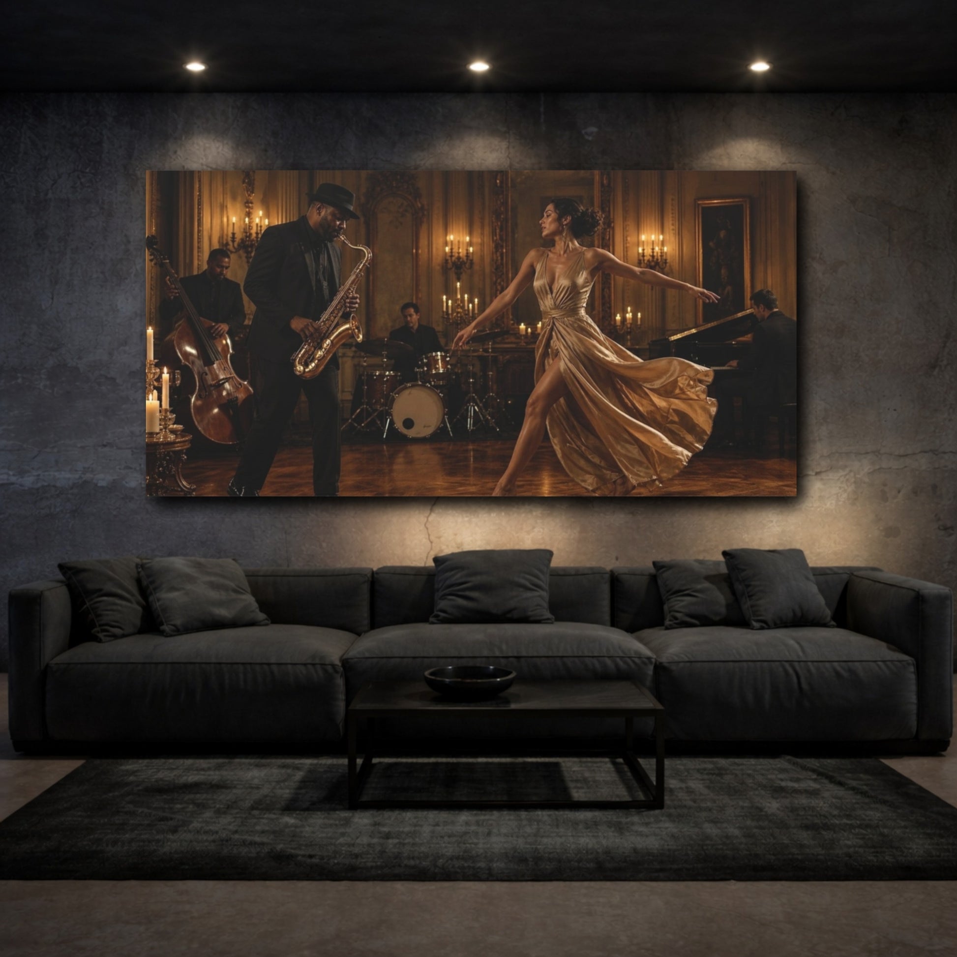 Mockup 3. Candlelit Jazz Dance shown as canvas print