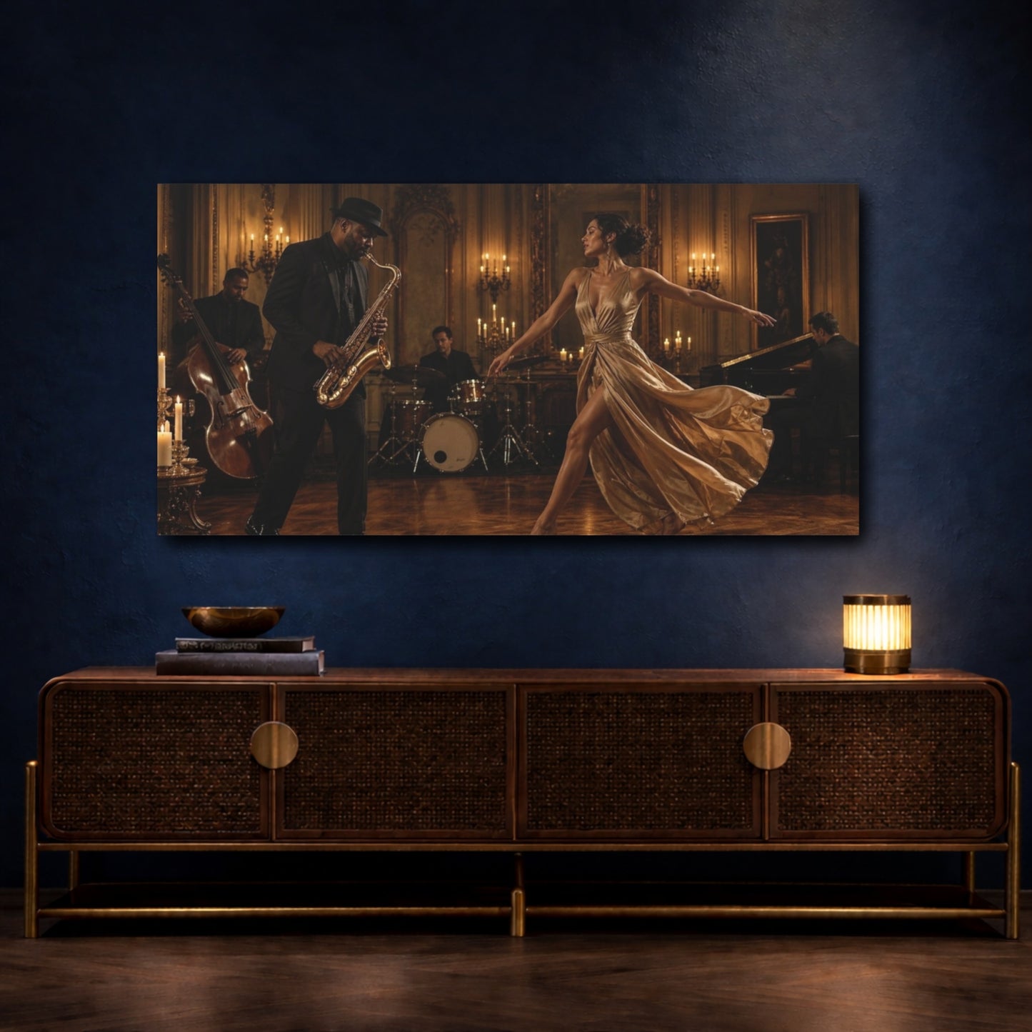 Mockup 4. Candlelit Jazz Dance shown as canvas print