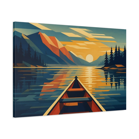 Main Mockup. Canoe At Sunset shown as canvas print