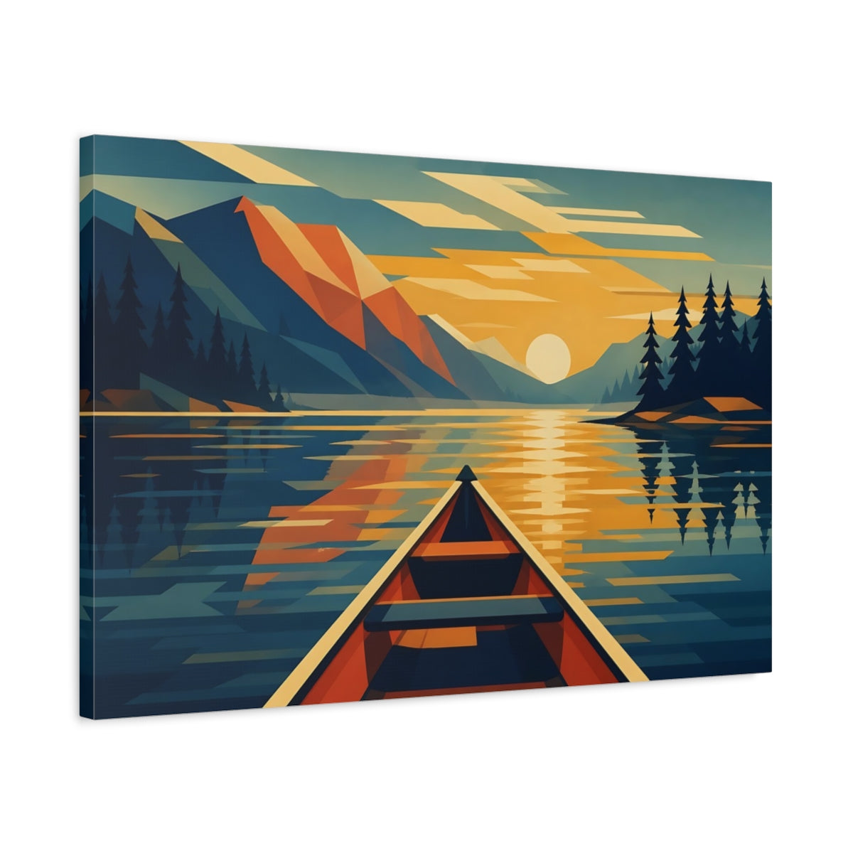 Side Mockup 2. Canoe At Sunset shown as canvas print
