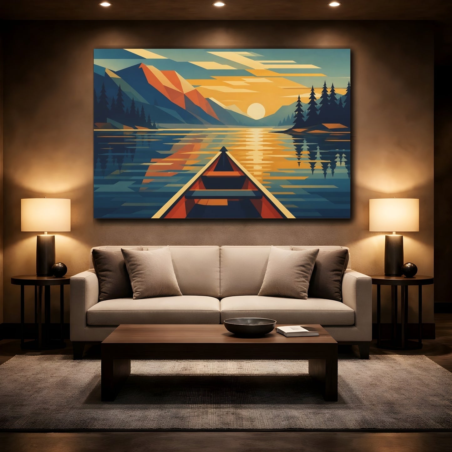 Mockup 2. Canoe At Sunset shown as canvas print