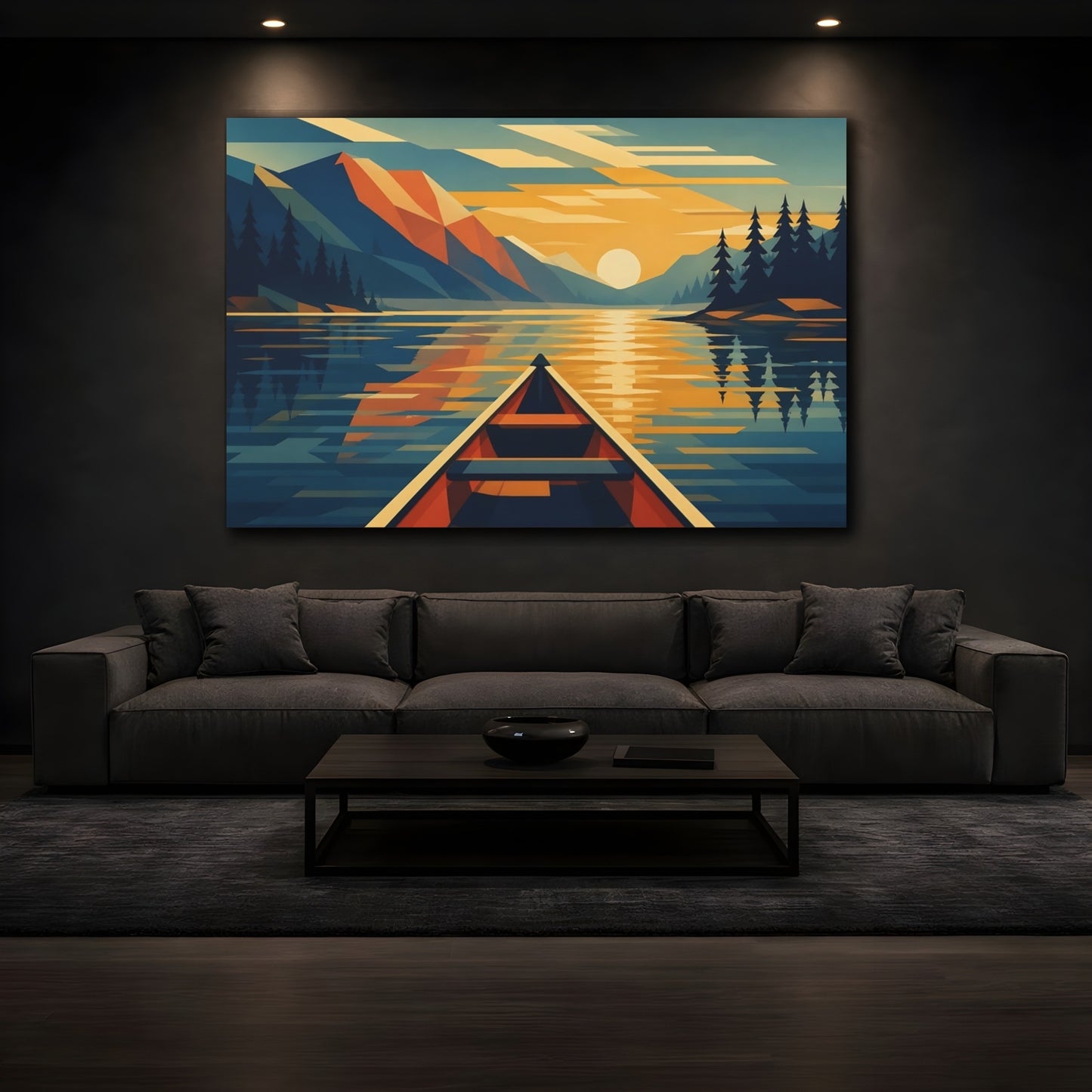 Mockup 3. Canoe At Sunset shown as canvas print