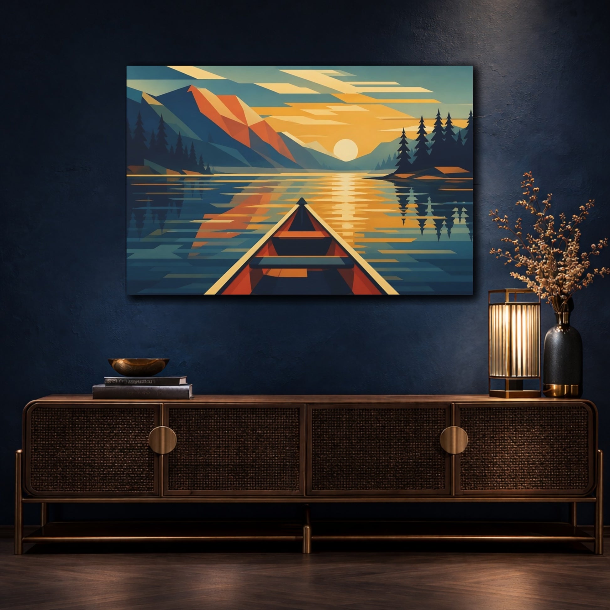 Mockup 4. Canoe At Sunset shown as canvas print