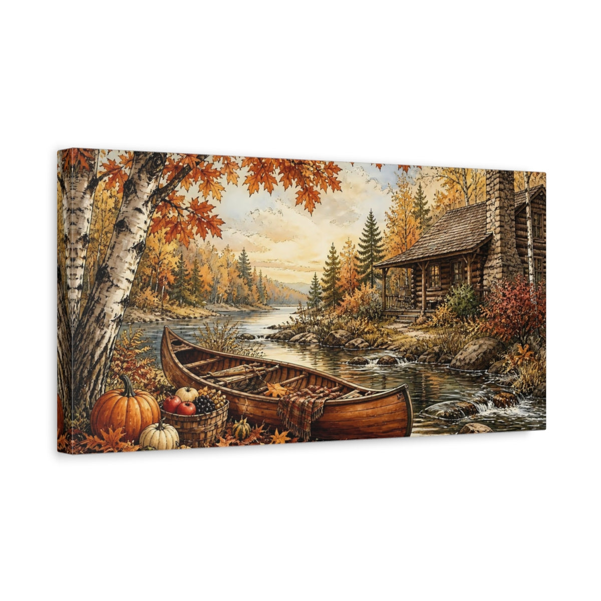 Side Mockup 3. Canoe By Autumn Cabin shown as canvas print