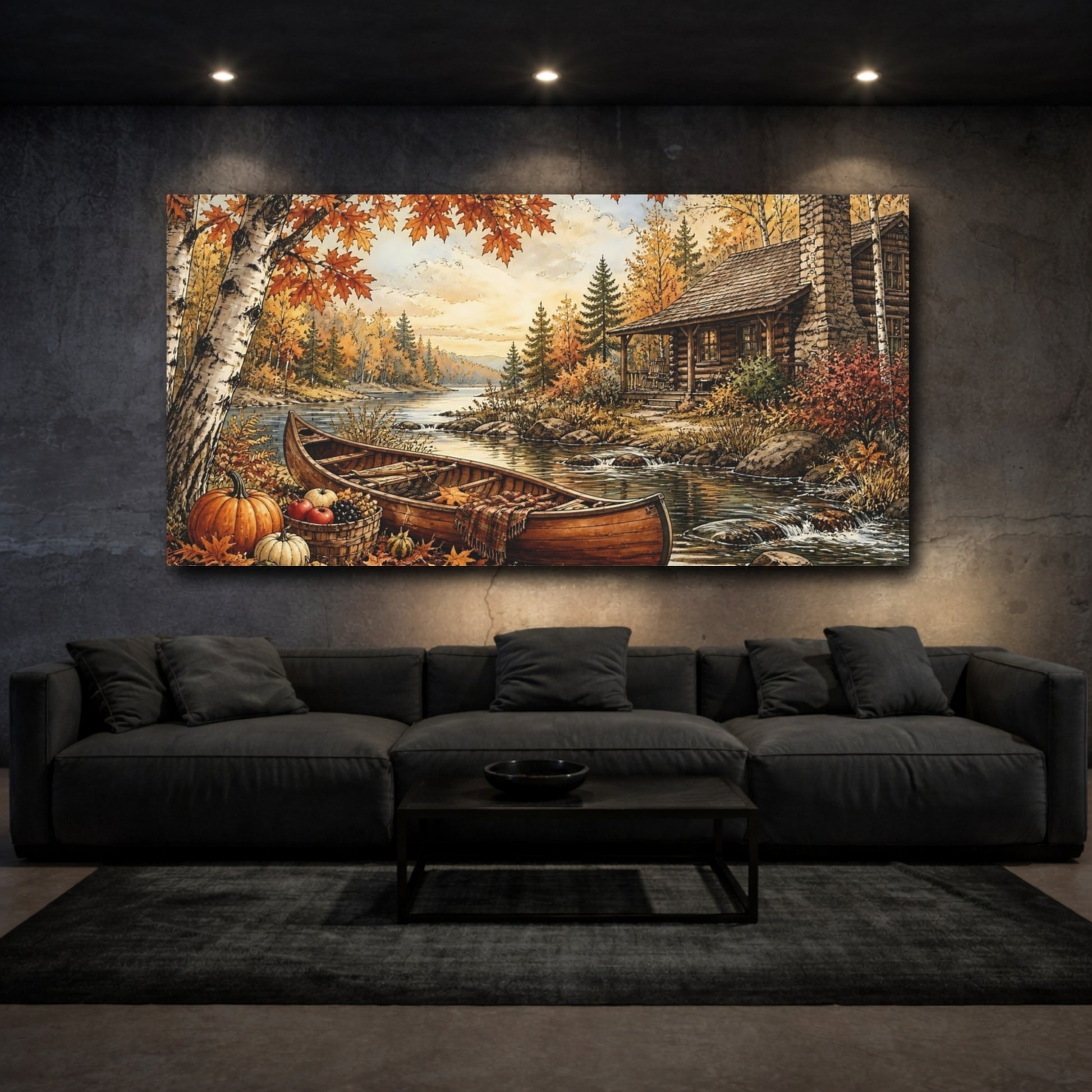 Mockup 3. Canoe By Autumn Cabin shown as canvas print