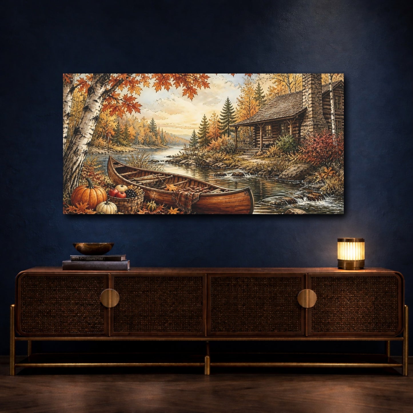 Mockup 4. Canoe By Autumn Cabin shown as canvas print