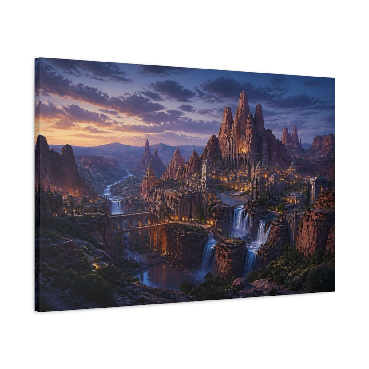 Main Mockup. Canyon Kingdom At Dusk shown as canvas print