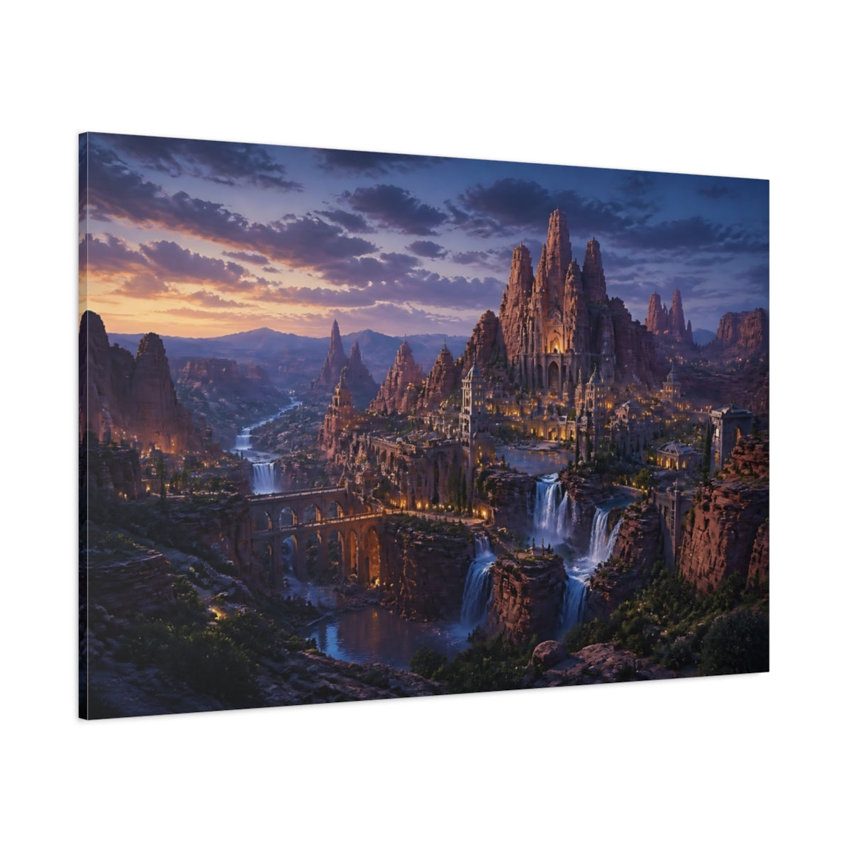 Side Mockup 1. Canyon Kingdom At Dusk shown as canvas print