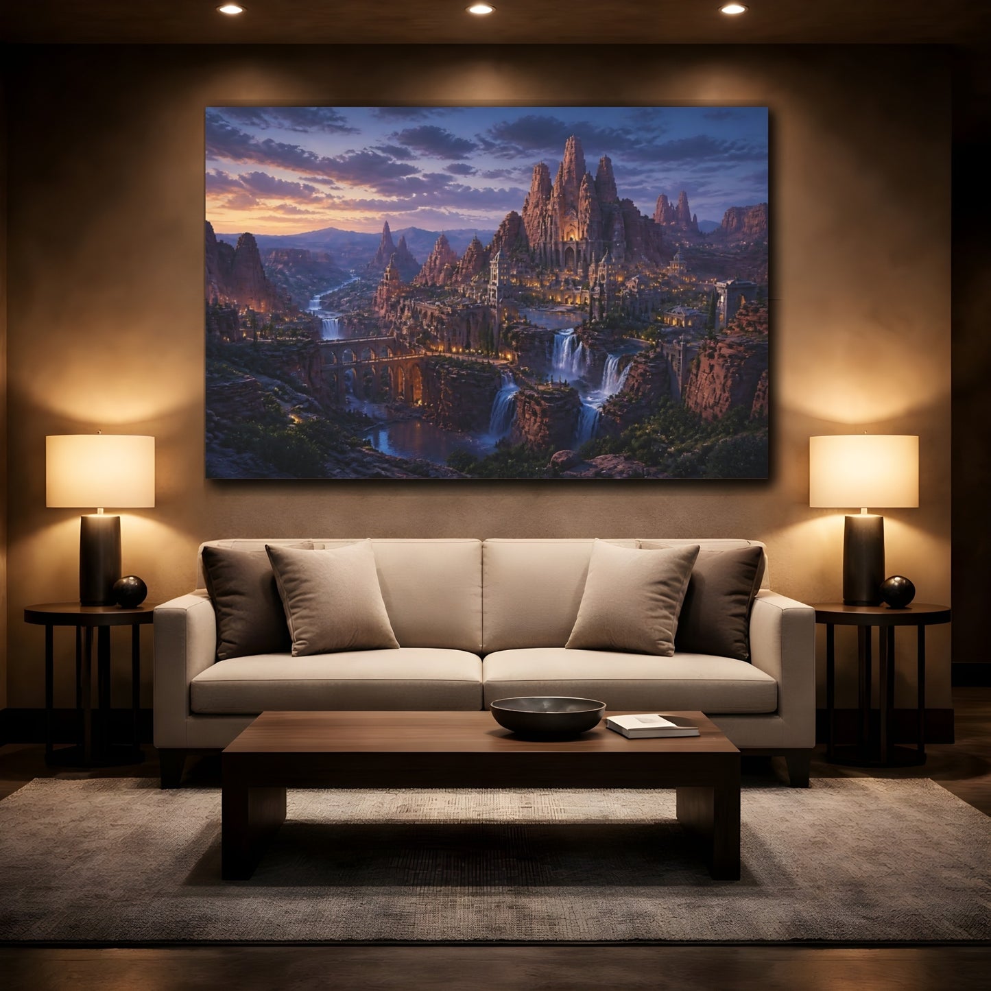 Mockup 2. Canyon Kingdom At Dusk shown as canvas print
