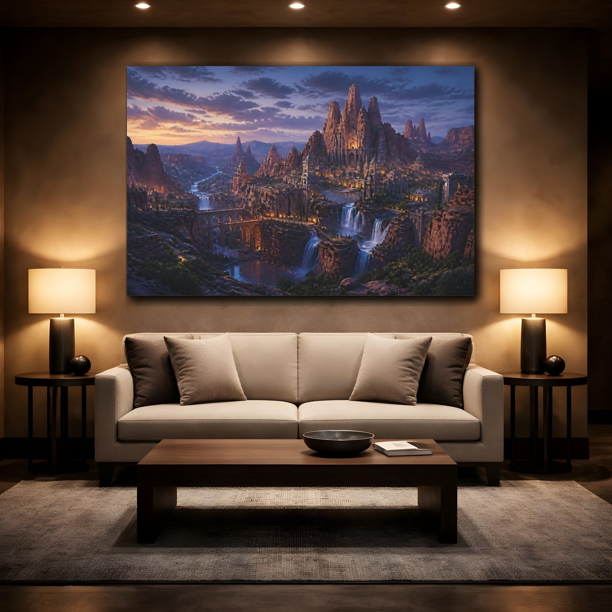 Mockup 2. Canyon Kingdom At Dusk shown as canvas print