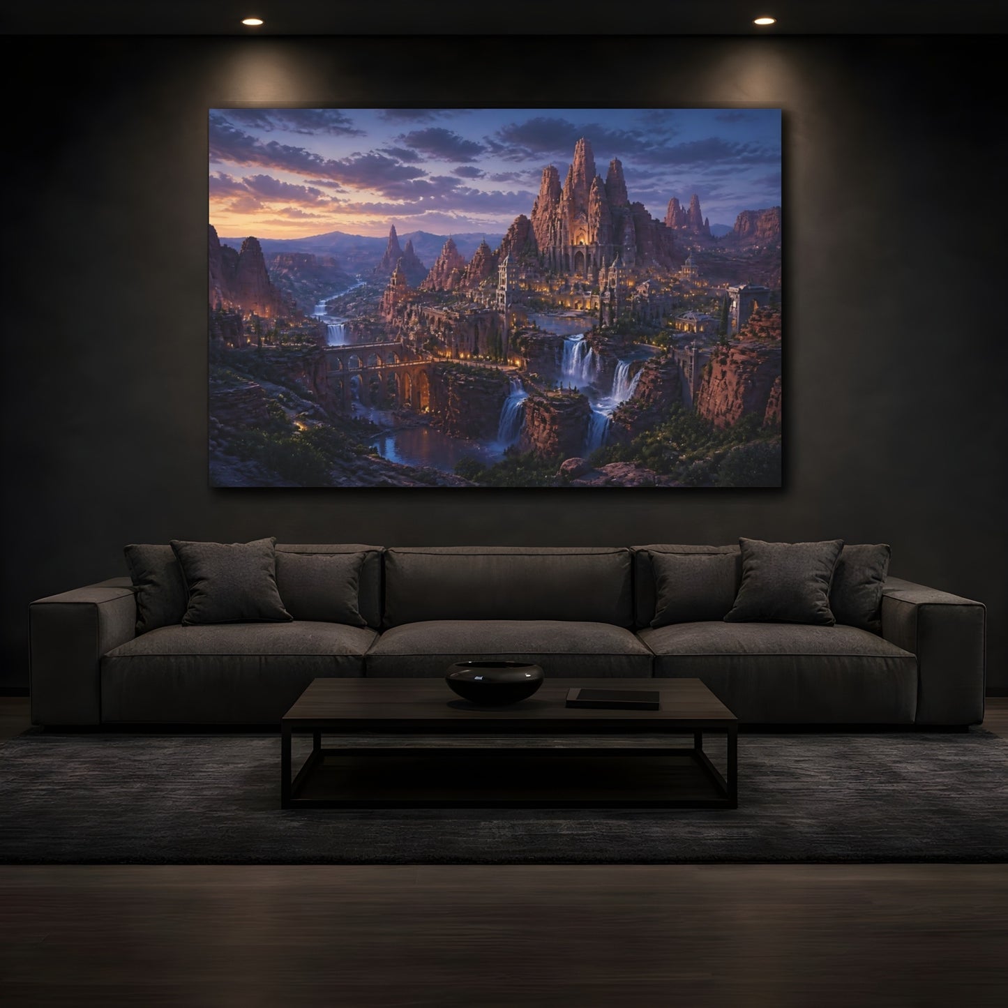 Mockup 3. Canyon Kingdom At Dusk shown as canvas print