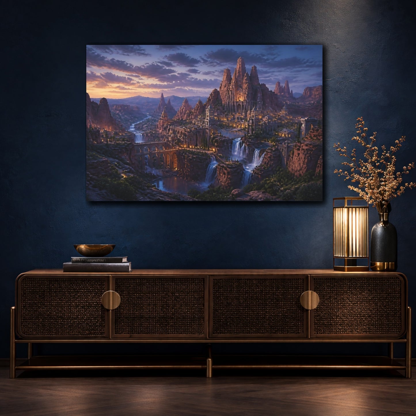 Mockup 4. Canyon Kingdom At Dusk shown as canvas print