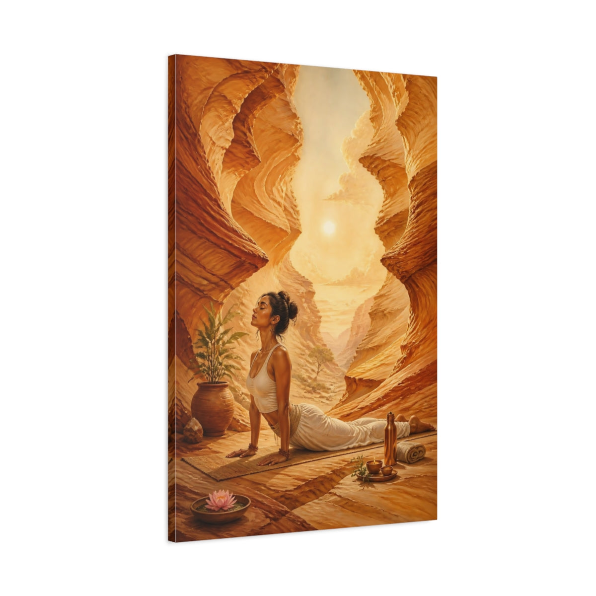 Main Mockup. Canyon Yoga Woman shown as canvas print