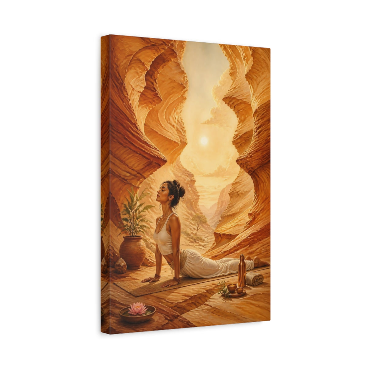 Side Mockup 4. Canyon Yoga Woman shown as canvas print