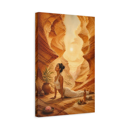 Side Mockup 4. Canyon Yoga Woman shown as canvas print