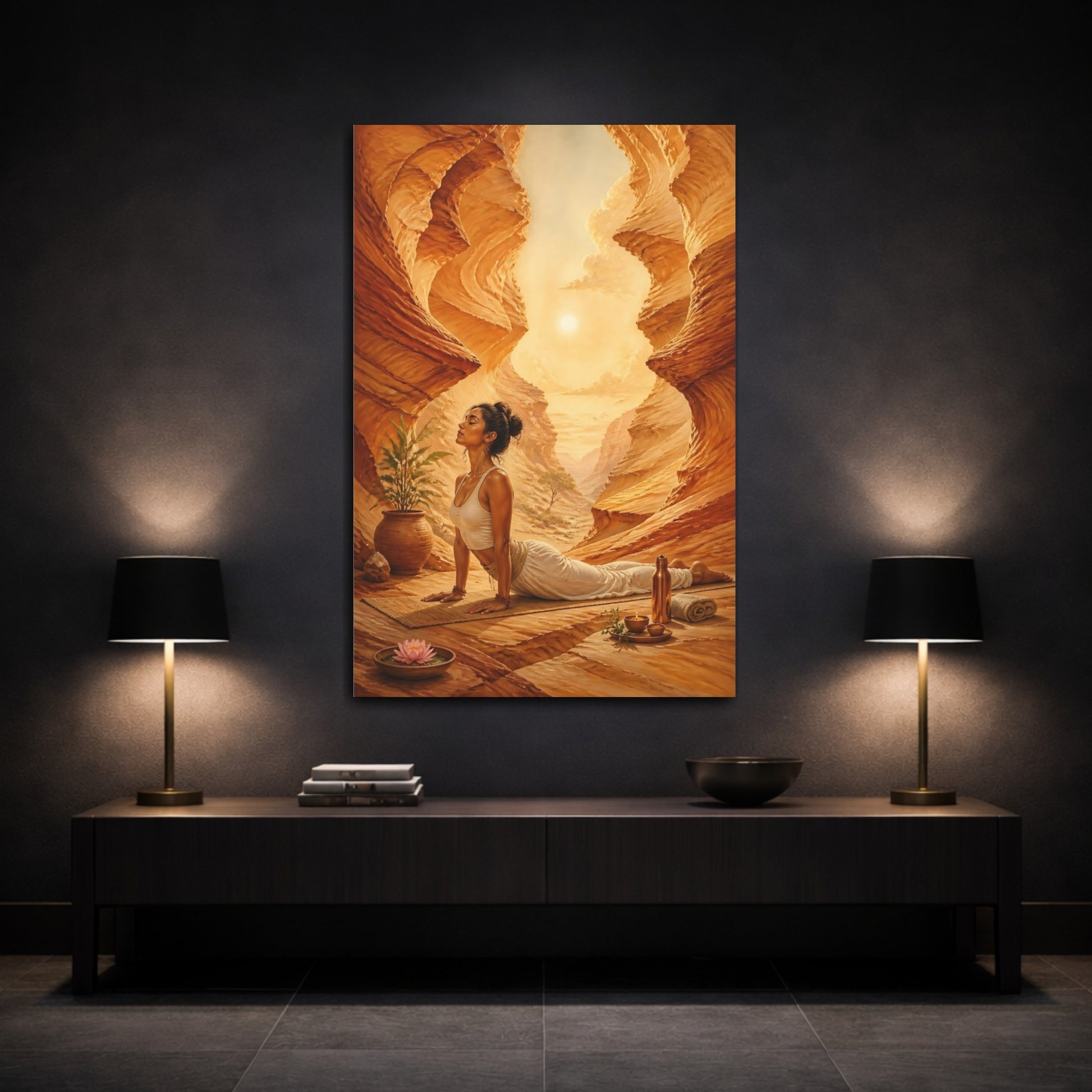 Mockup 3. Canyon Yoga Woman shown as canvas print