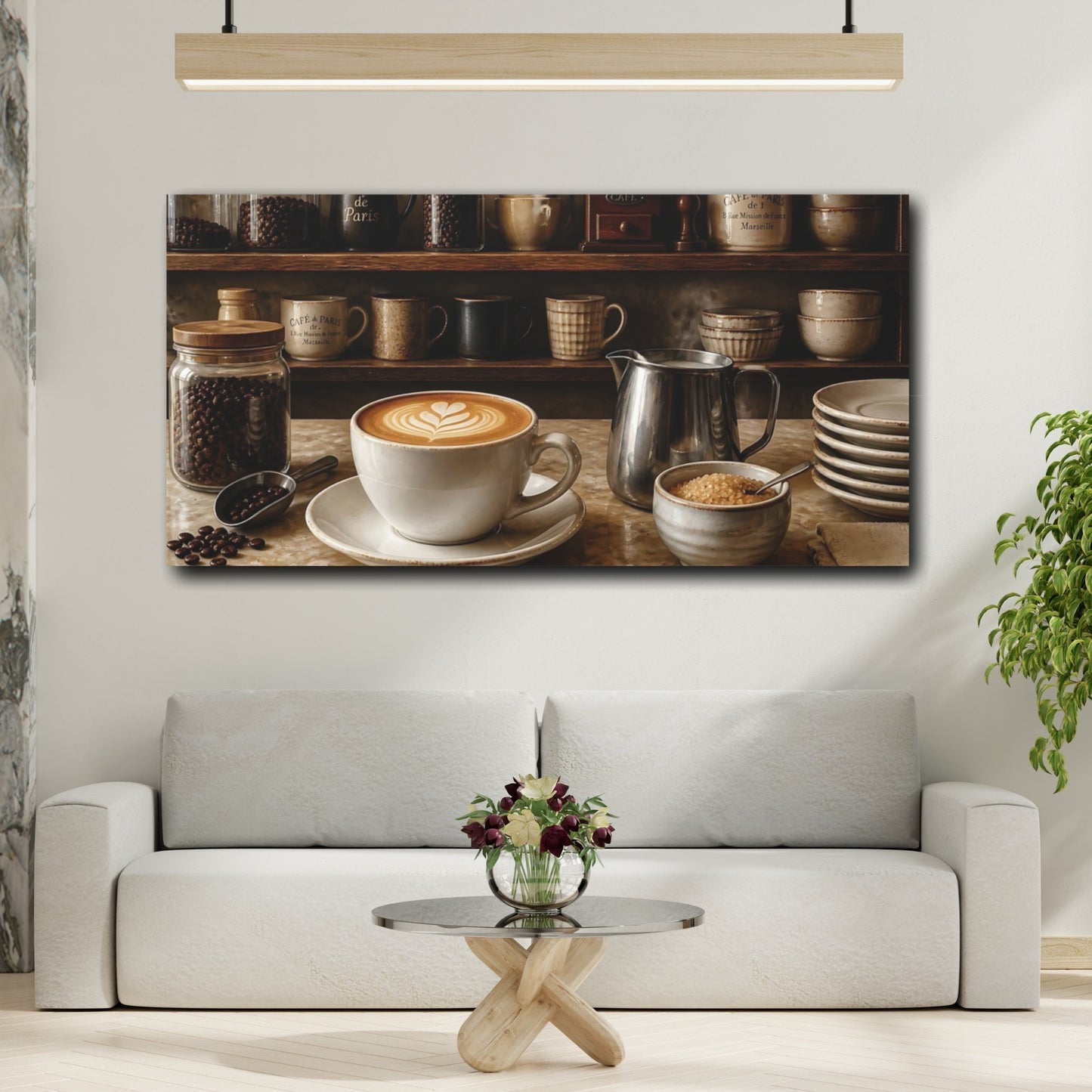 Mockup 2. Cappuccino On Cafe Counter shown as canvas print