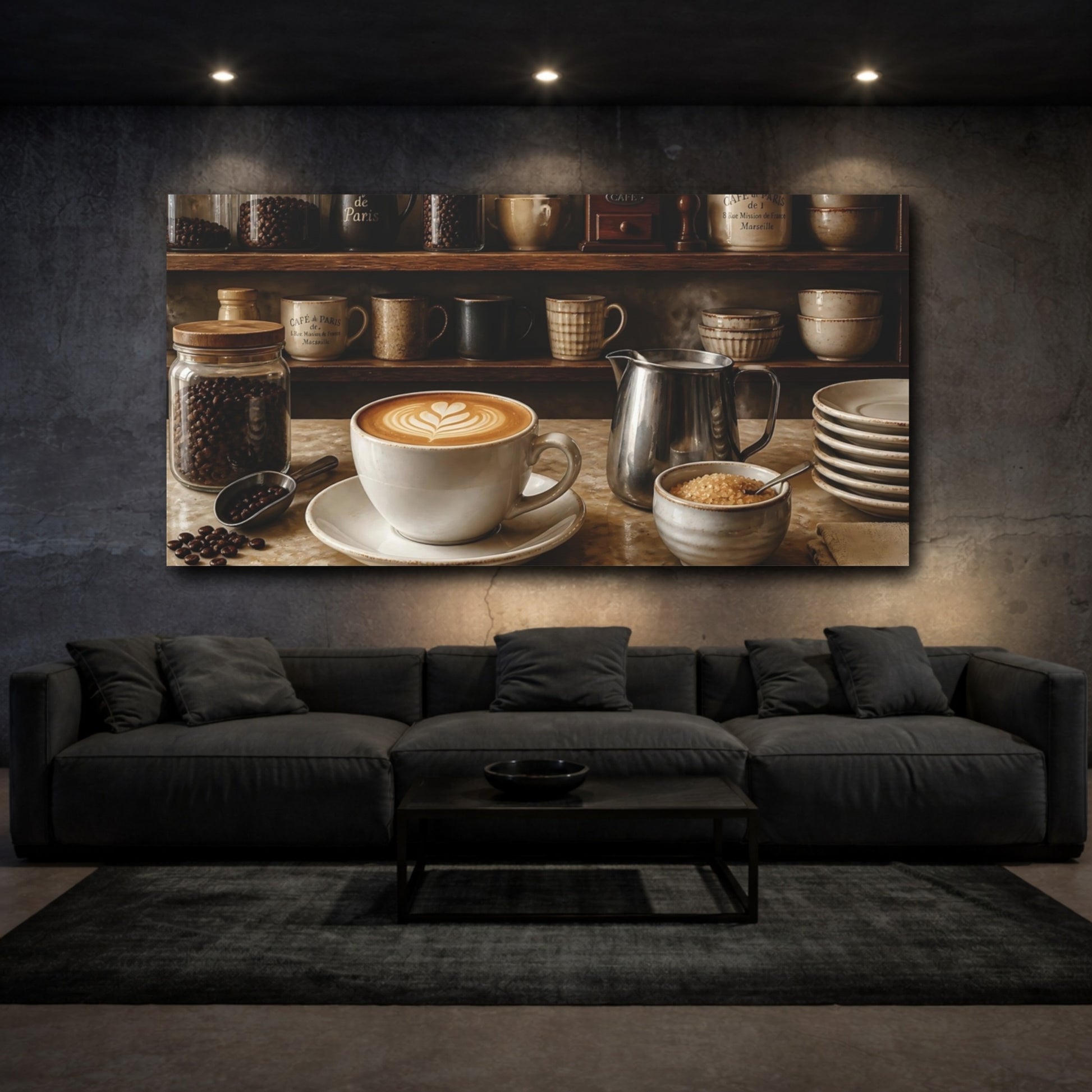Mockup 3. Cappuccino On Cafe Counter shown as canvas print