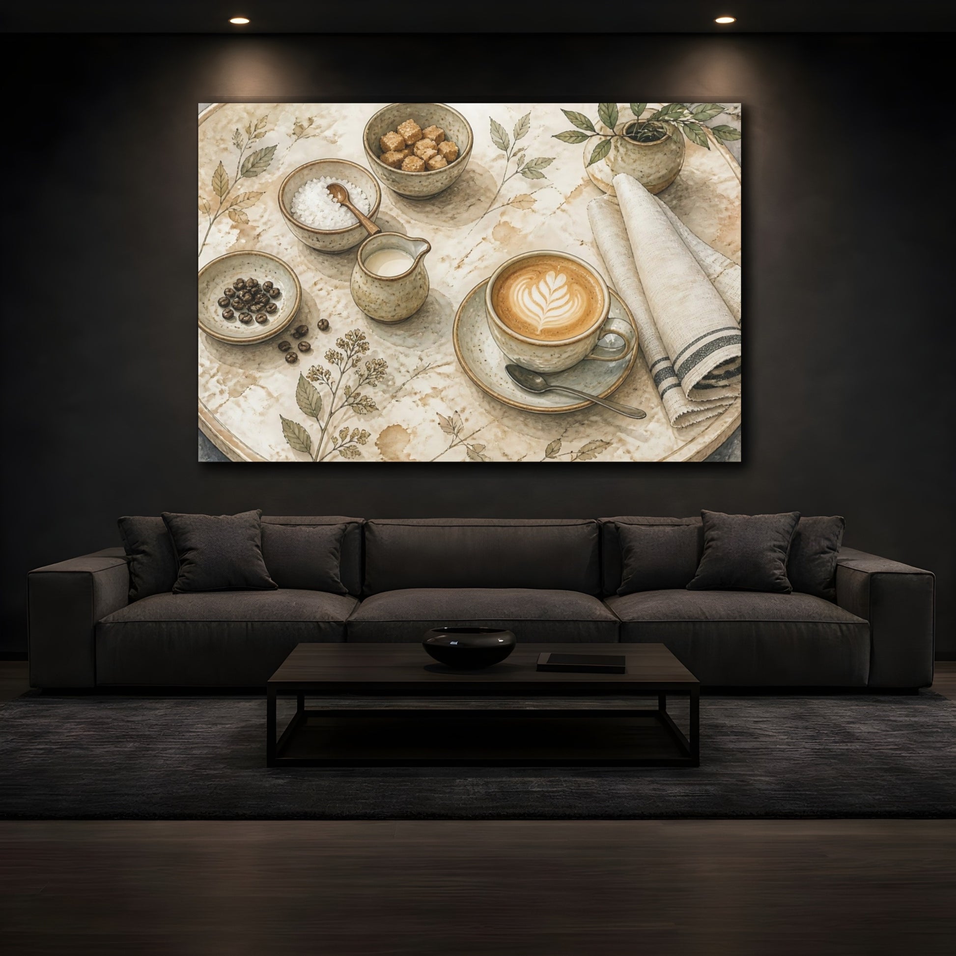 Mockup 3. Cappuccino On Round Table shown as canvas print