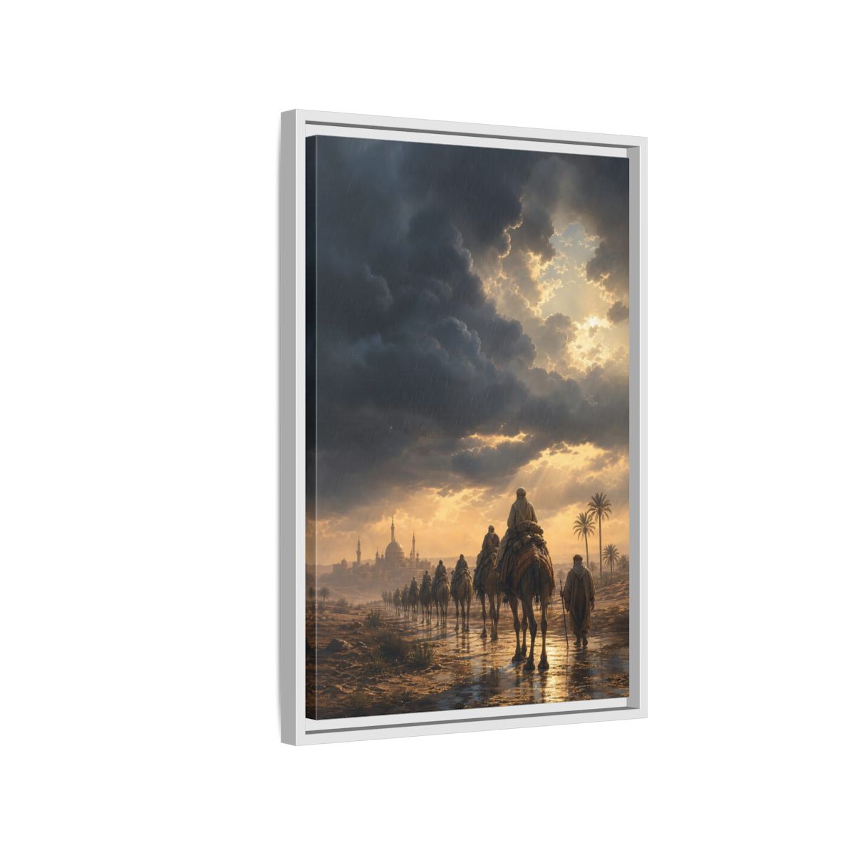 Side Mockup 1. Caravan Under Stormy Sky shown as framed canvas print