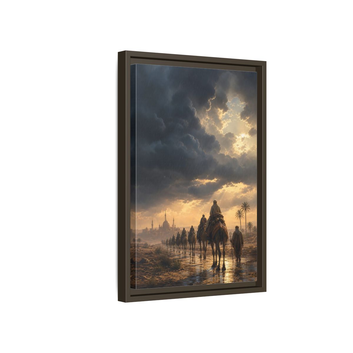 Side Mockup 5. Caravan Under Stormy Sky shown as framed canvas print