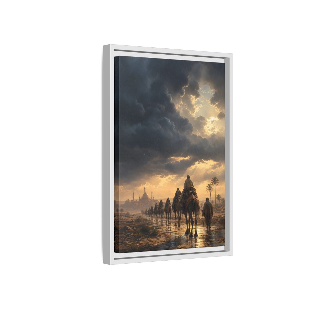 Side Mockup 4. Caravan Under Stormy Sky shown as framed canvas print