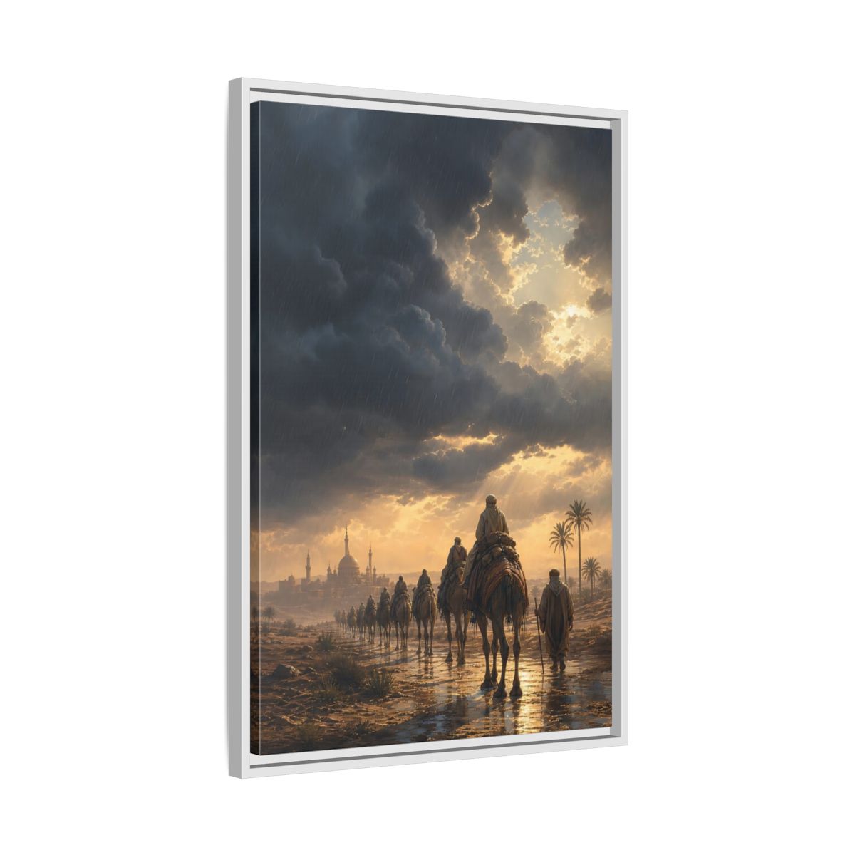 Side Mockup 10. Caravan Under Stormy Sky shown as framed canvas print