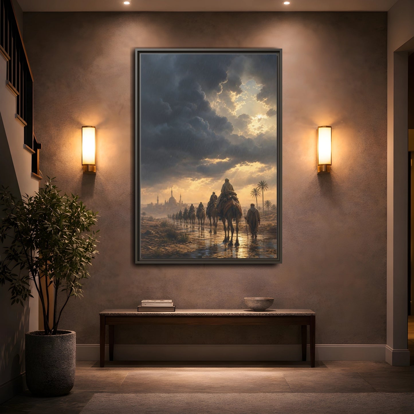 Mockup 2. Caravan Under Stormy Sky shown as framed canvas print