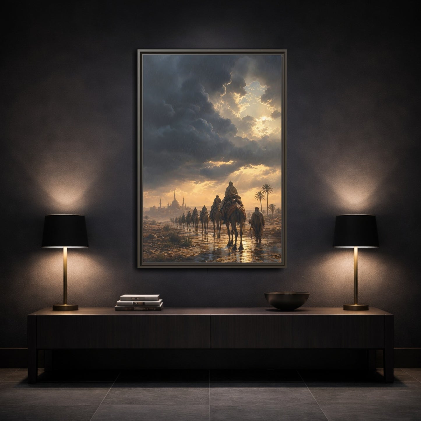 Mockup 3. Caravan Under Stormy Sky shown as framed canvas print