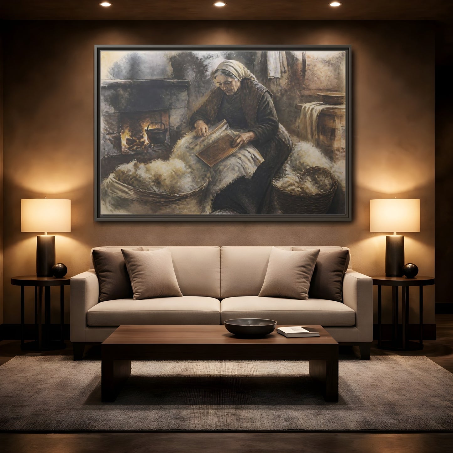 Mockup 2. Carding Wool By Hearth shown as framed canvas print