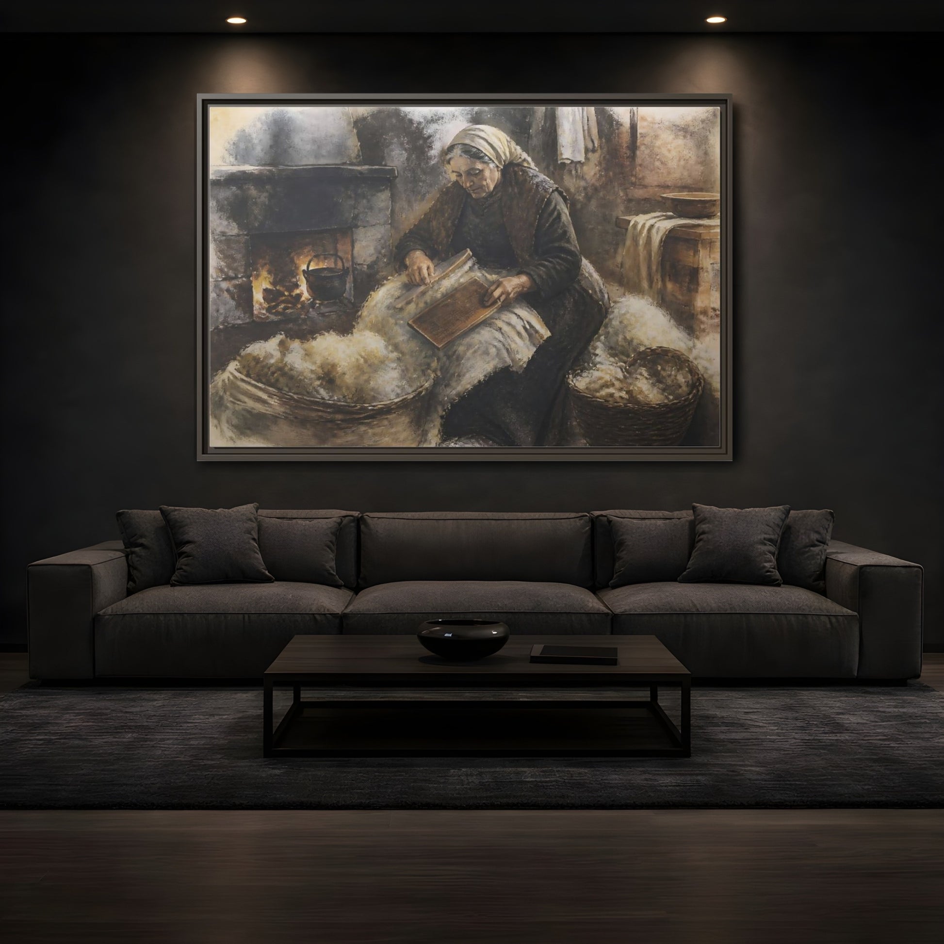 Mockup 3. Carding Wool By Hearth shown as framed canvas print