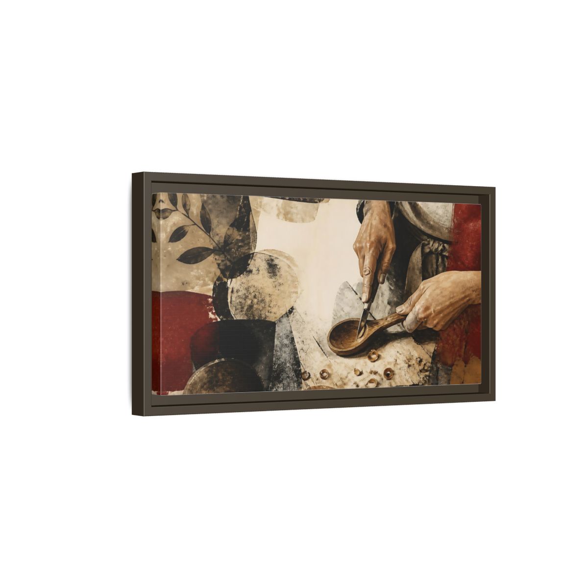 Side Mockup 7. Carving A Wooden Spoon shown as framed canvas print