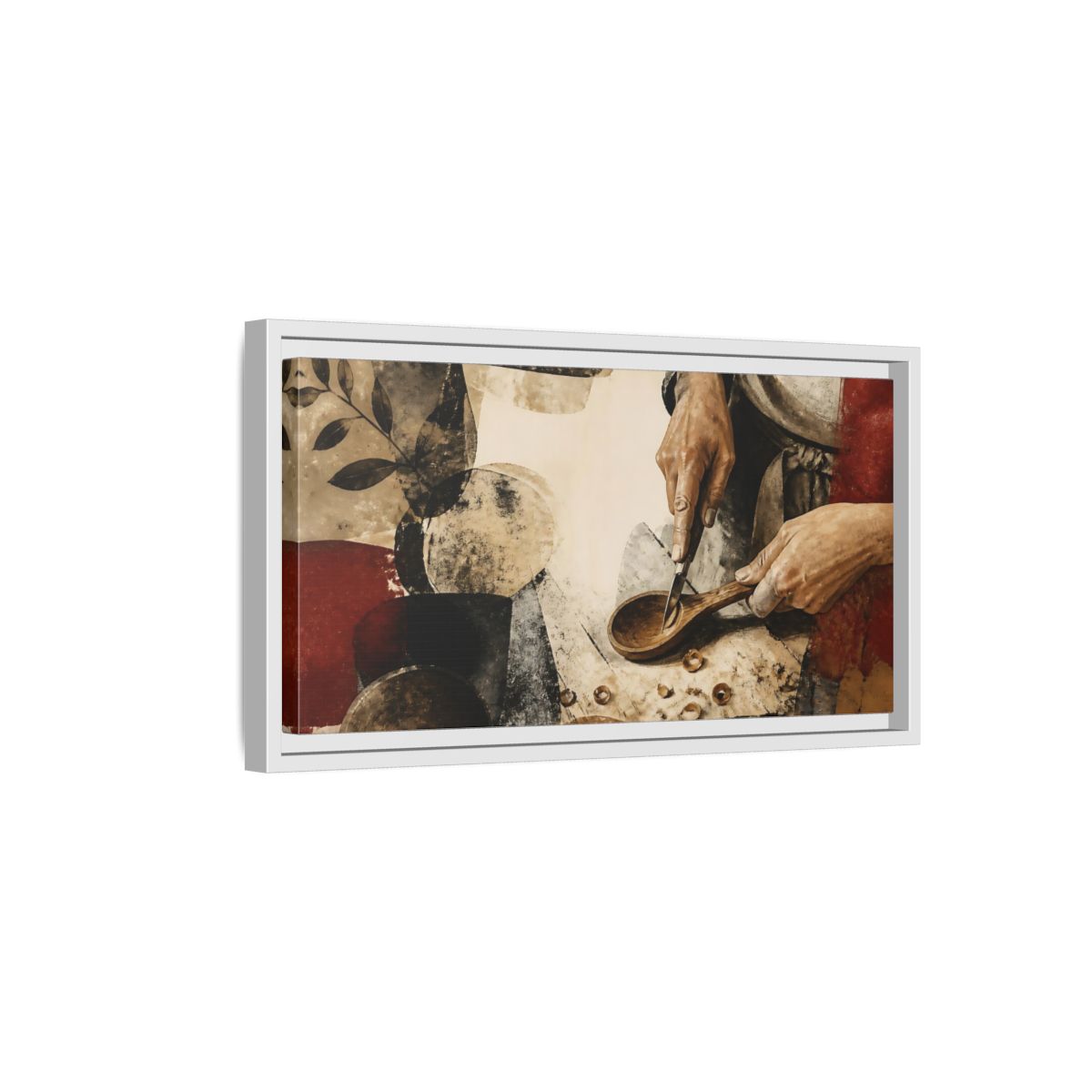 Side Mockup 6. Carving A Wooden Spoon shown as framed canvas print
