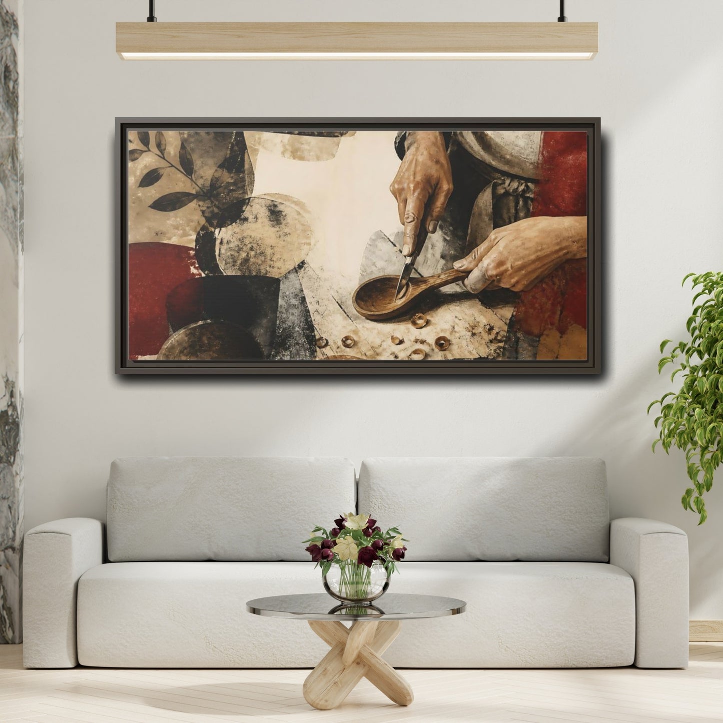Mockup 2. Carving A Wooden Spoon shown as framed canvas print
