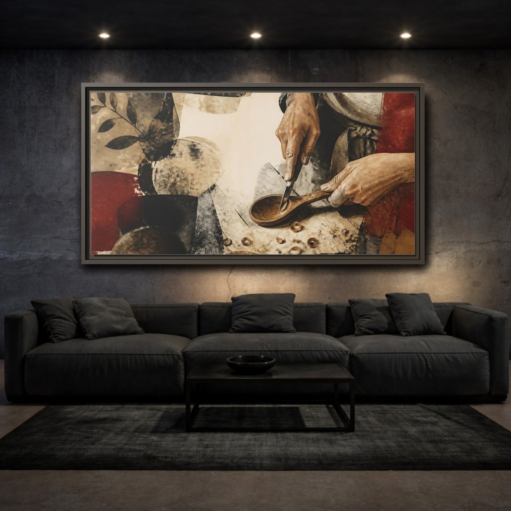 Mockup 3. Carving A Wooden Spoon shown as framed canvas print