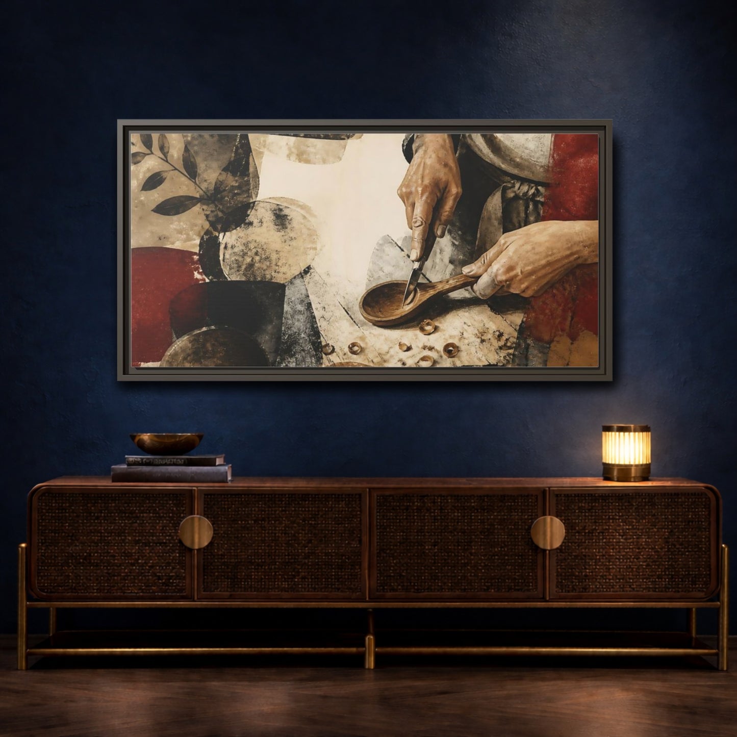 Mockup 4. Carving A Wooden Spoon shown as framed canvas print