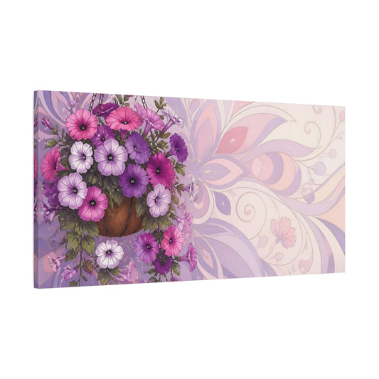 Main Mockup. Cascading Petunia Basket shown as canvas print
