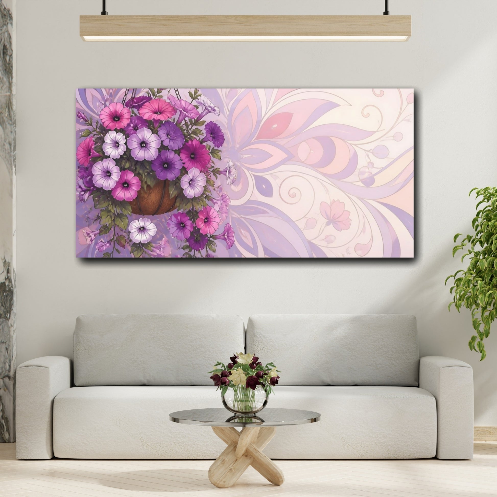 Mockup 2. Cascading Petunia Basket shown as canvas print