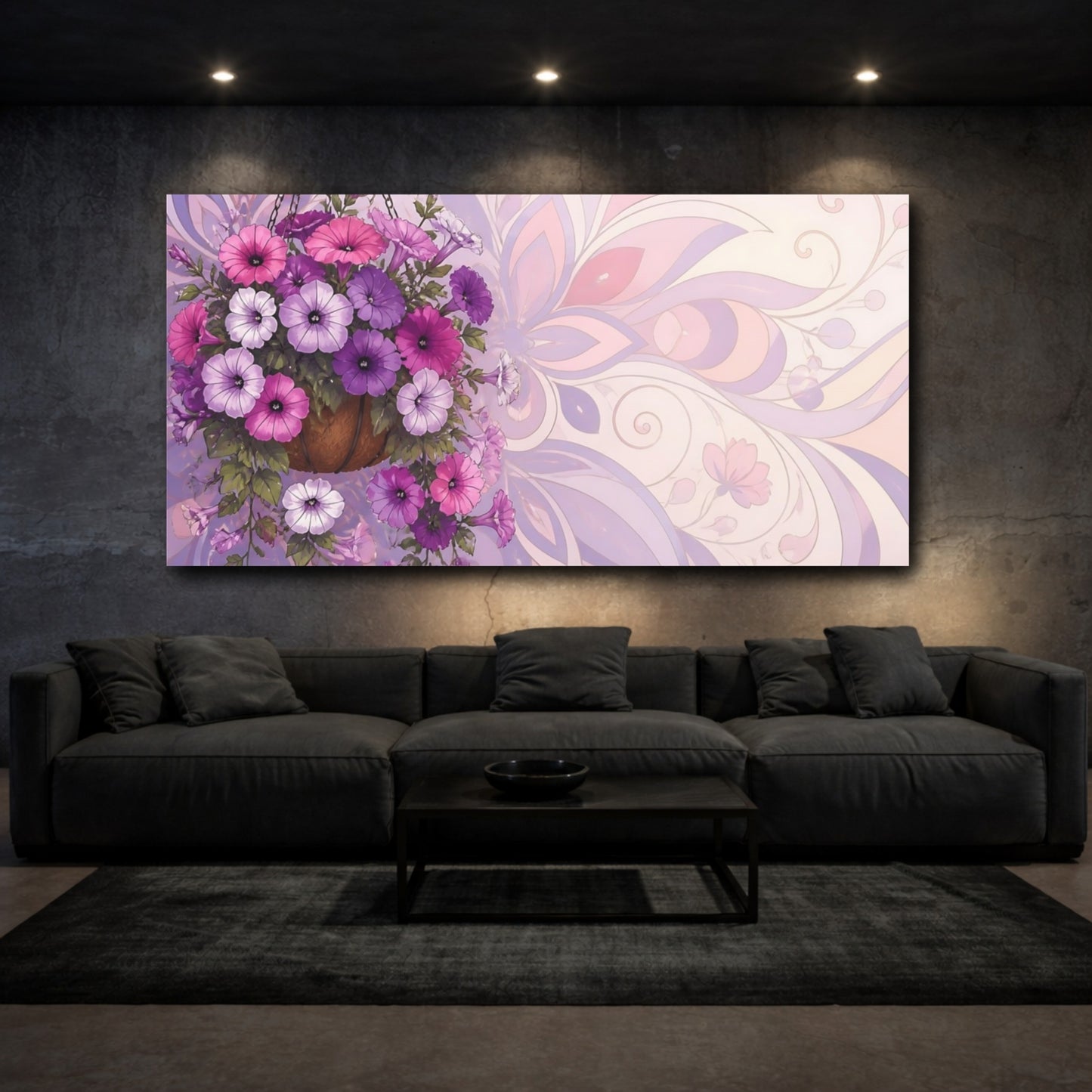 Mockup 3. Cascading Petunia Basket shown as canvas print