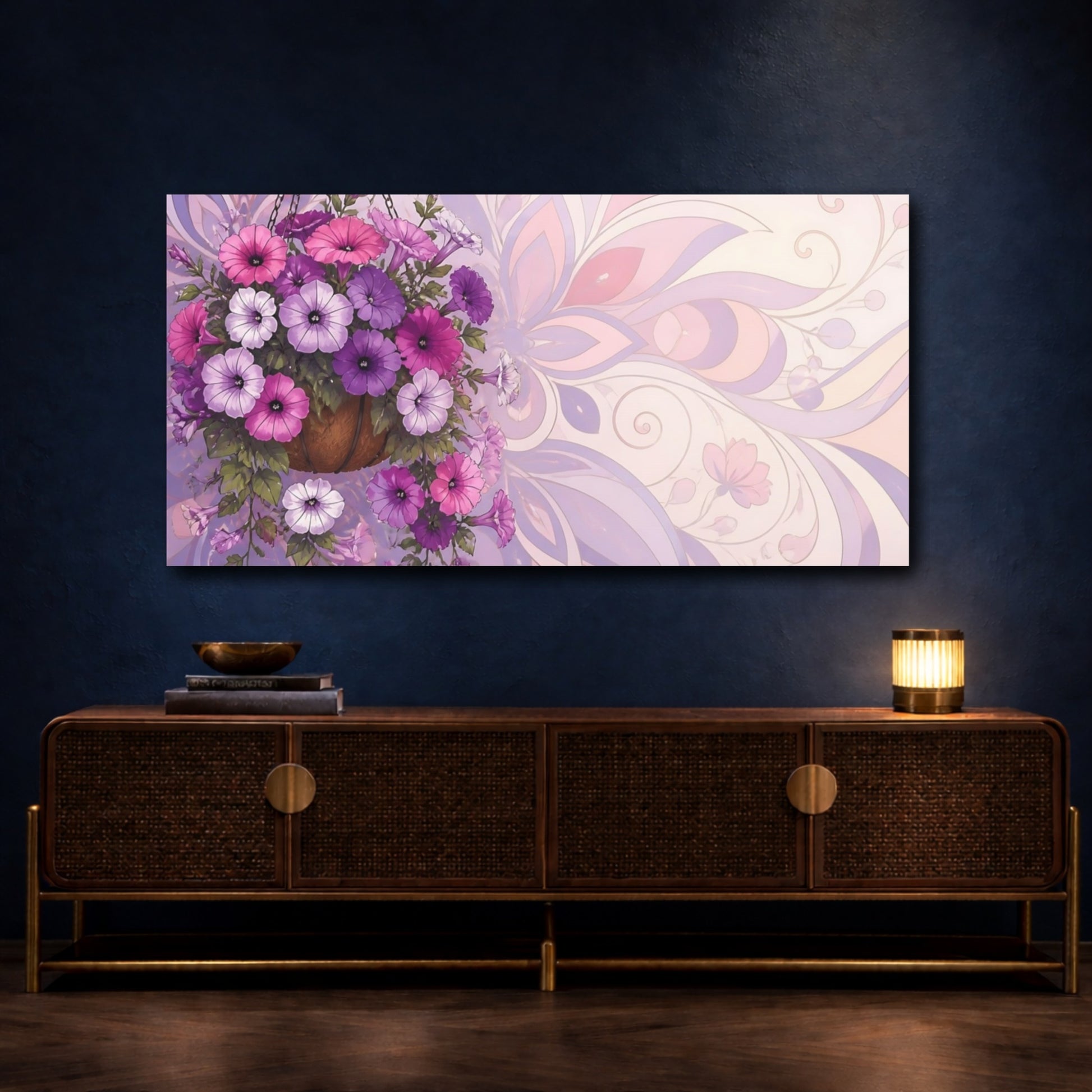 Mockup 4. Cascading Petunia Basket shown as canvas print