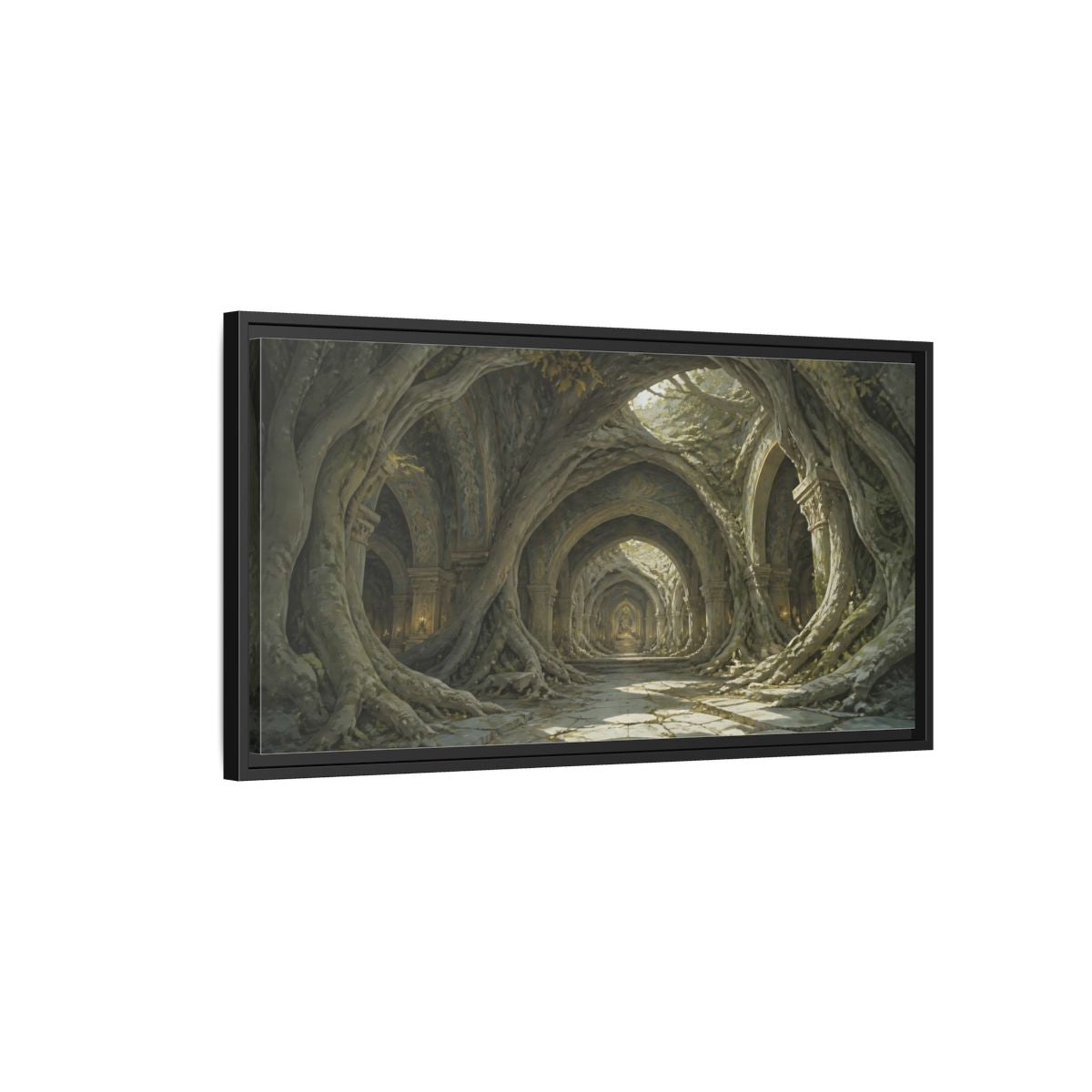 Side Mockup 2. Cathedral Of Living Roots shown as framed canvas print