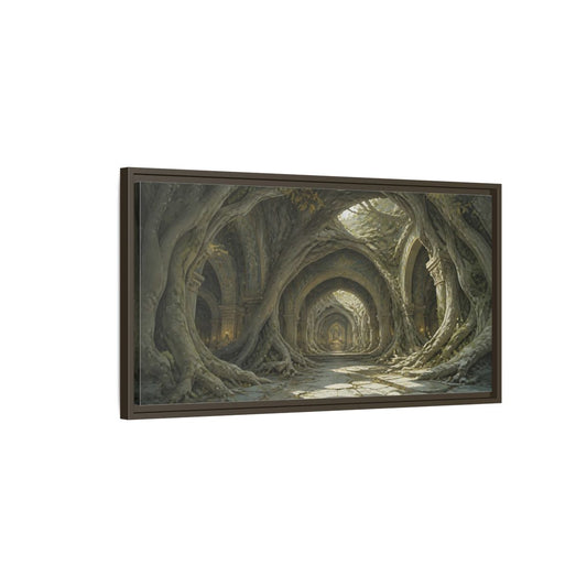 Main Mockup. Cathedral Of Living Roots shown as framed canvas print